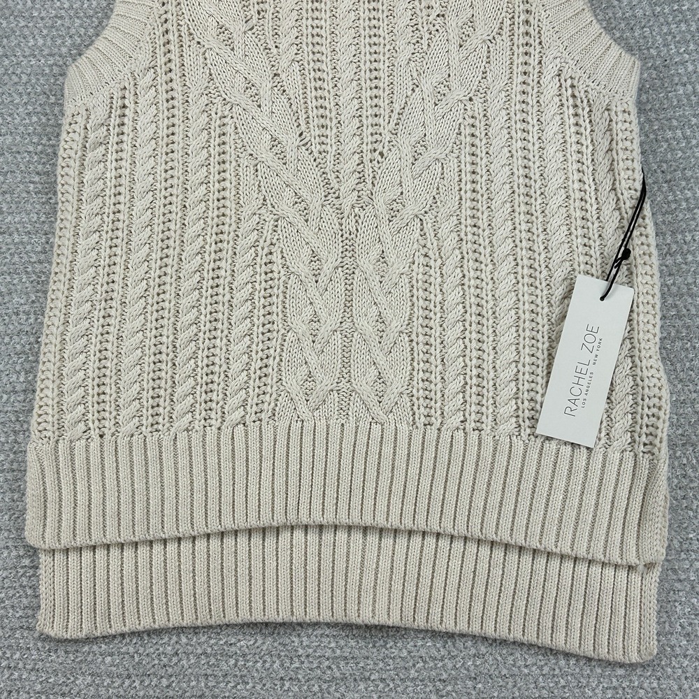 Rachel Zoe Sweater Vest Womens XS Beige Cable Knit Sleeveless Casual Preppy - Picture 3 of 8